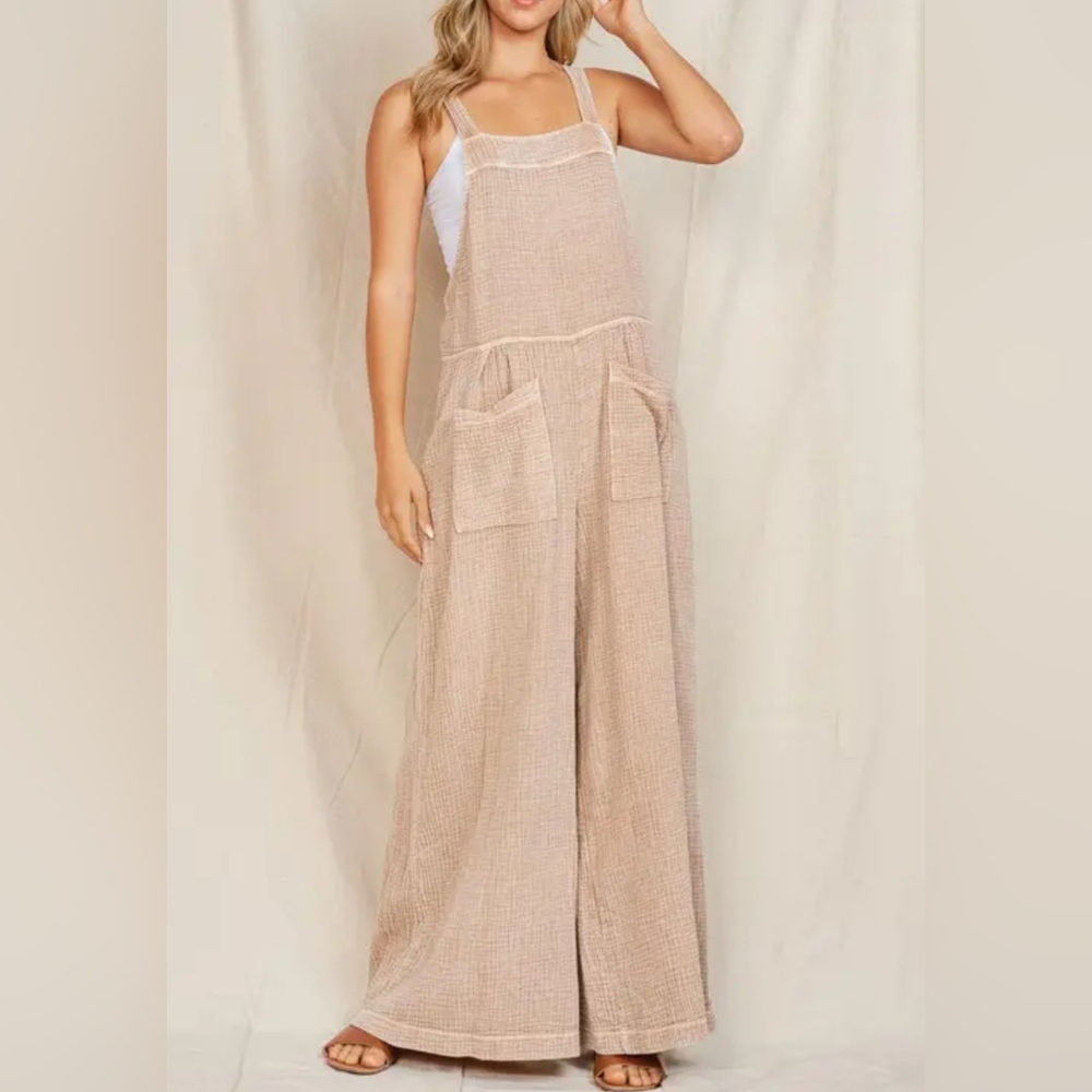080 - ⭐️LAST ONE!⭐️ BRAND NEW! FABULOUS WIDE LEG COTTON OVERALLS JUMPSUIT - Picture 4 of 4